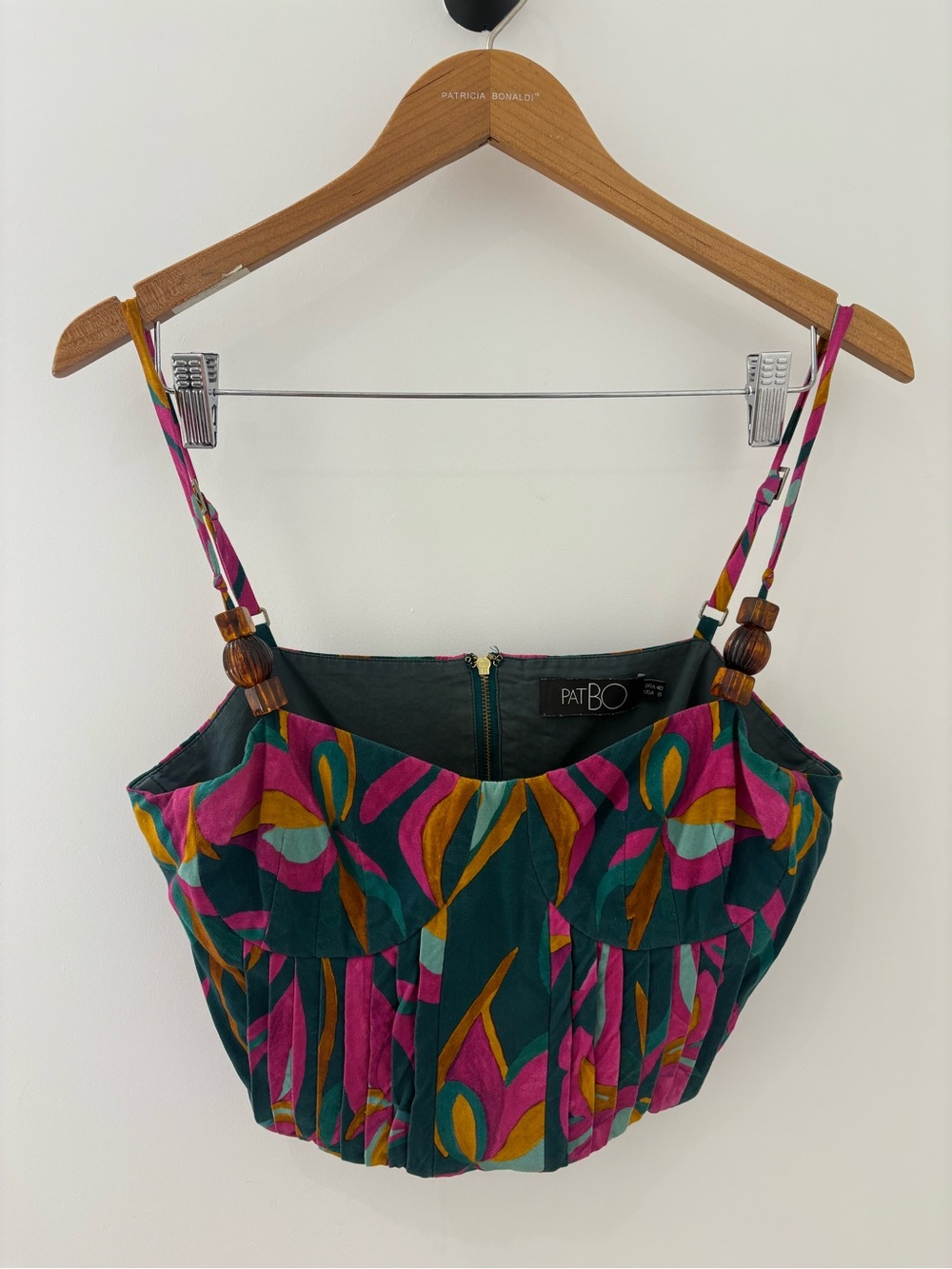 PatBO Teal Crop Camisole with Pink and Mustard Floral Print